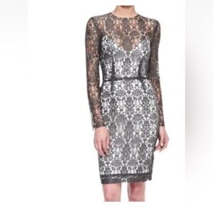 L'AGENCE Lace sheath Dress Gray Women's Size 2 Long Sleeve Party Cocktail NWT